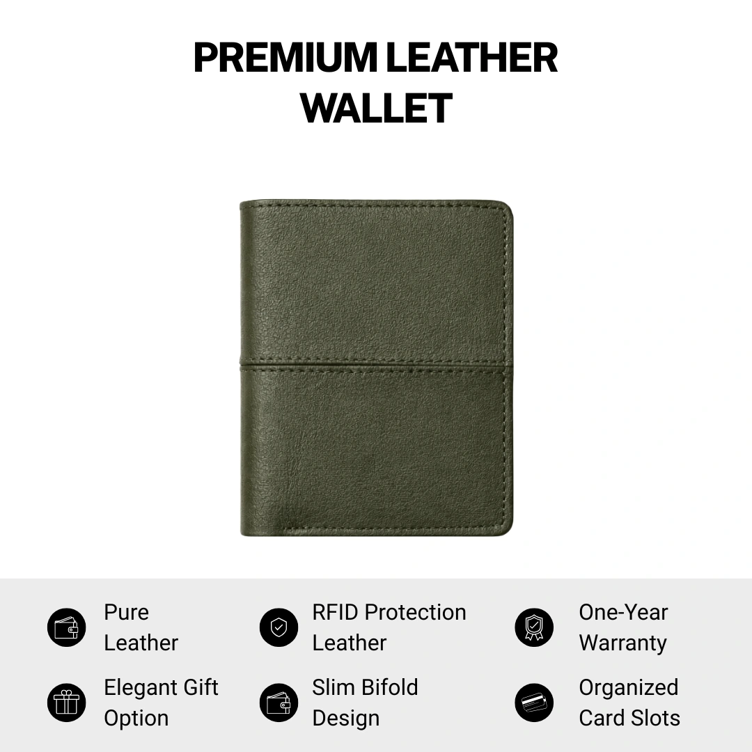 Compact Green L Shape Bi-Fold Men Wallet