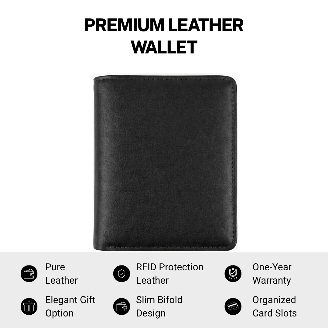 Versatile Black L Shape Bi-Fold Men Wallet