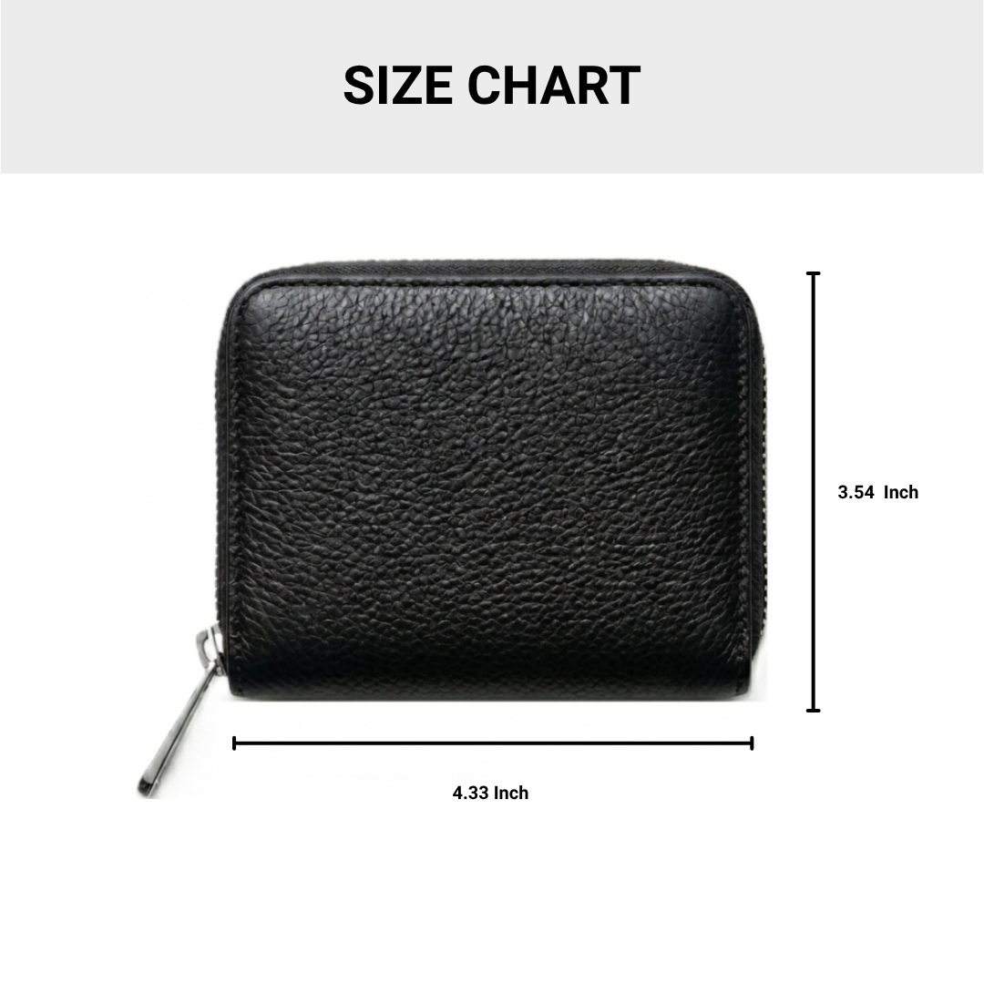 Unisex Black Leather Wallet with Zipper