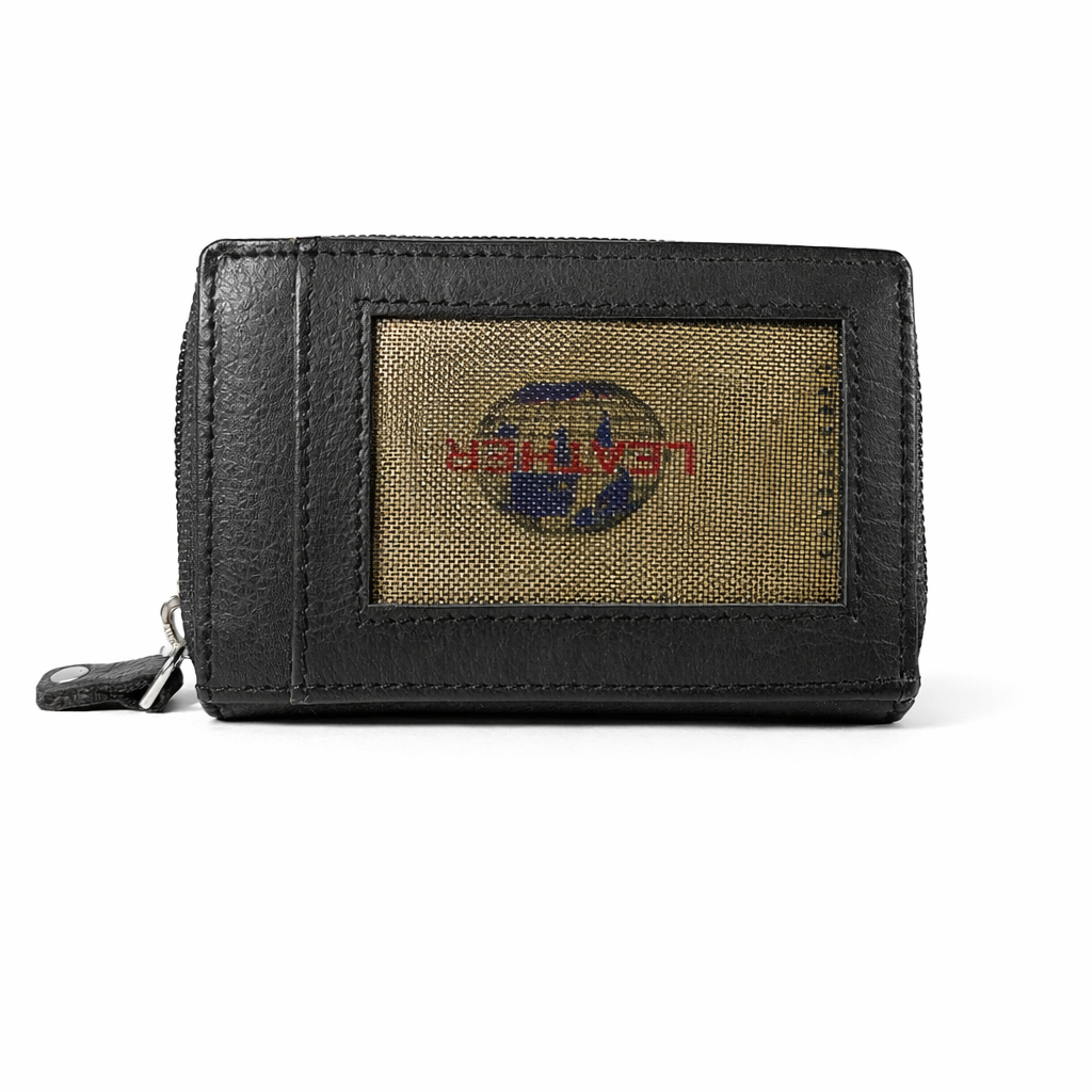 Unisex Black Leather Wallet with Zipper