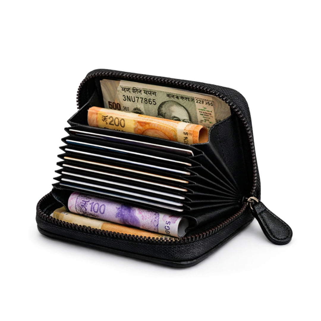 Unisex Black Leather Wallet with Zipper