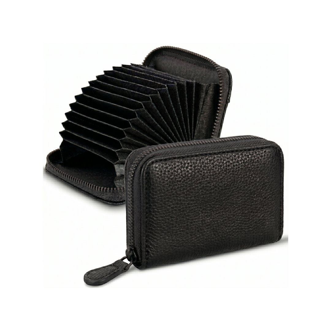 Unisex Black Leather Wallet with Zipper