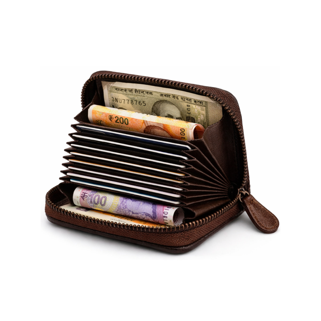 Unisex Brown Leather Wallet with Zipper