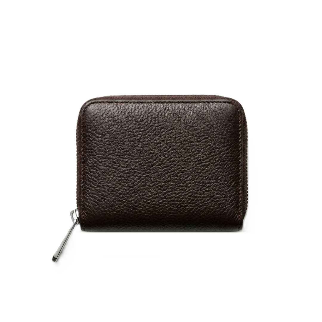 Unisex Brown Leather Wallet with Zipper