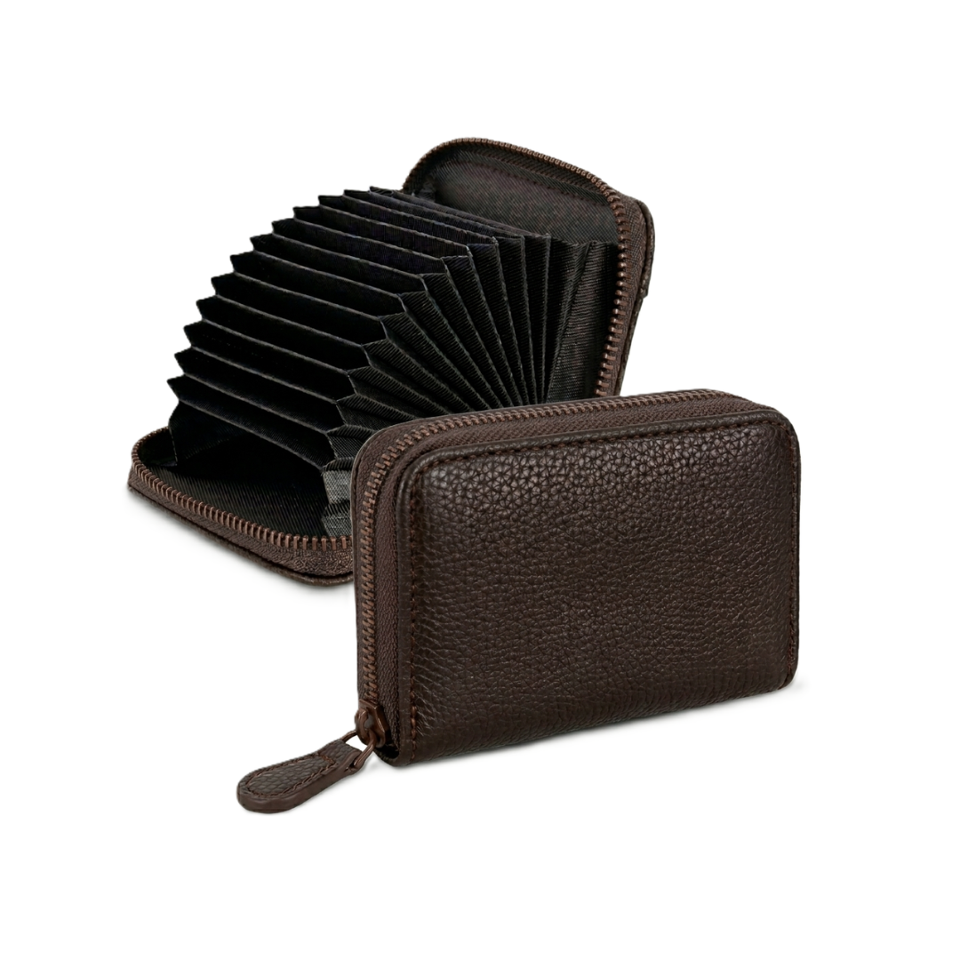 Unisex Brown Leather Wallet with Zipper