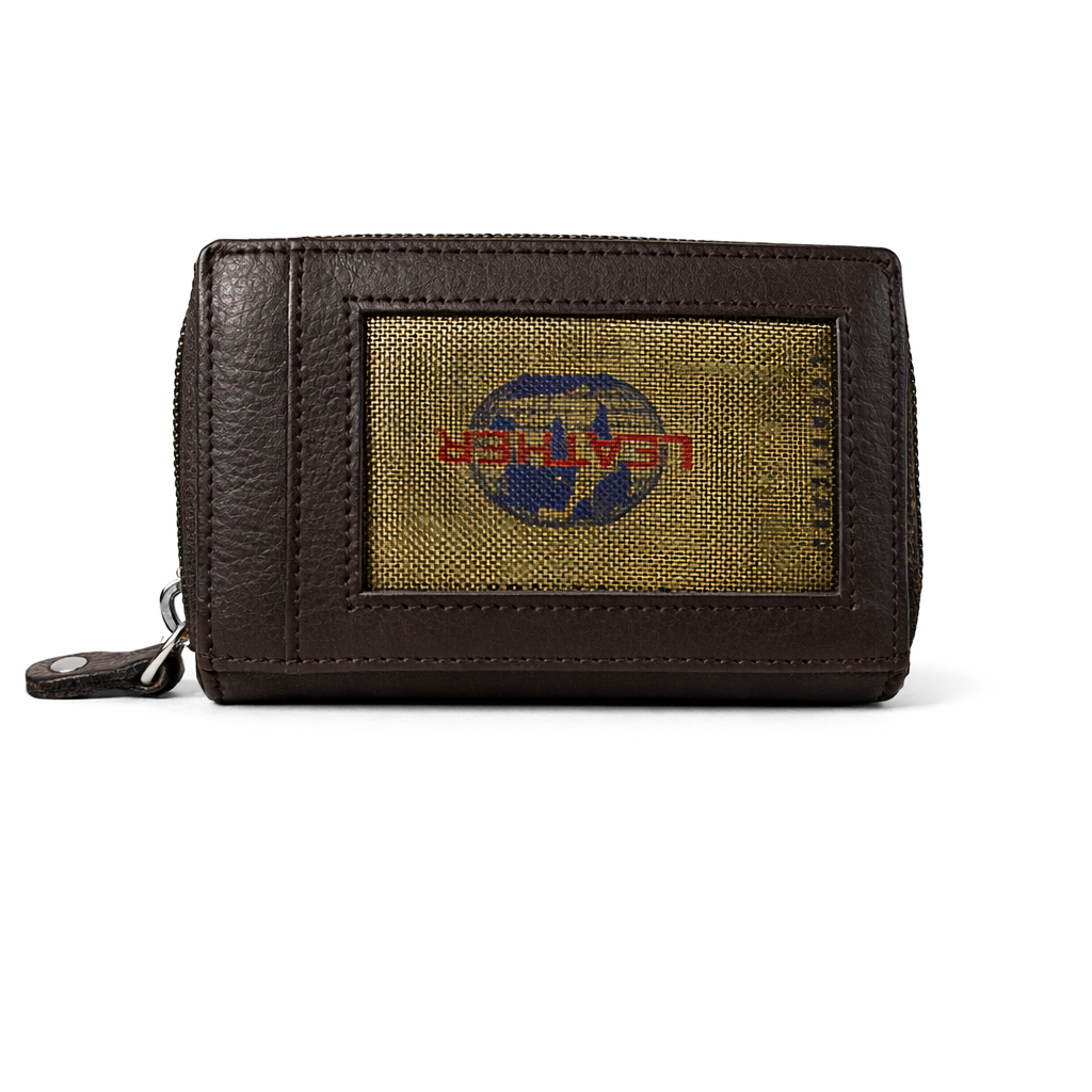 Unisex Brown Leather Wallet with Zipper